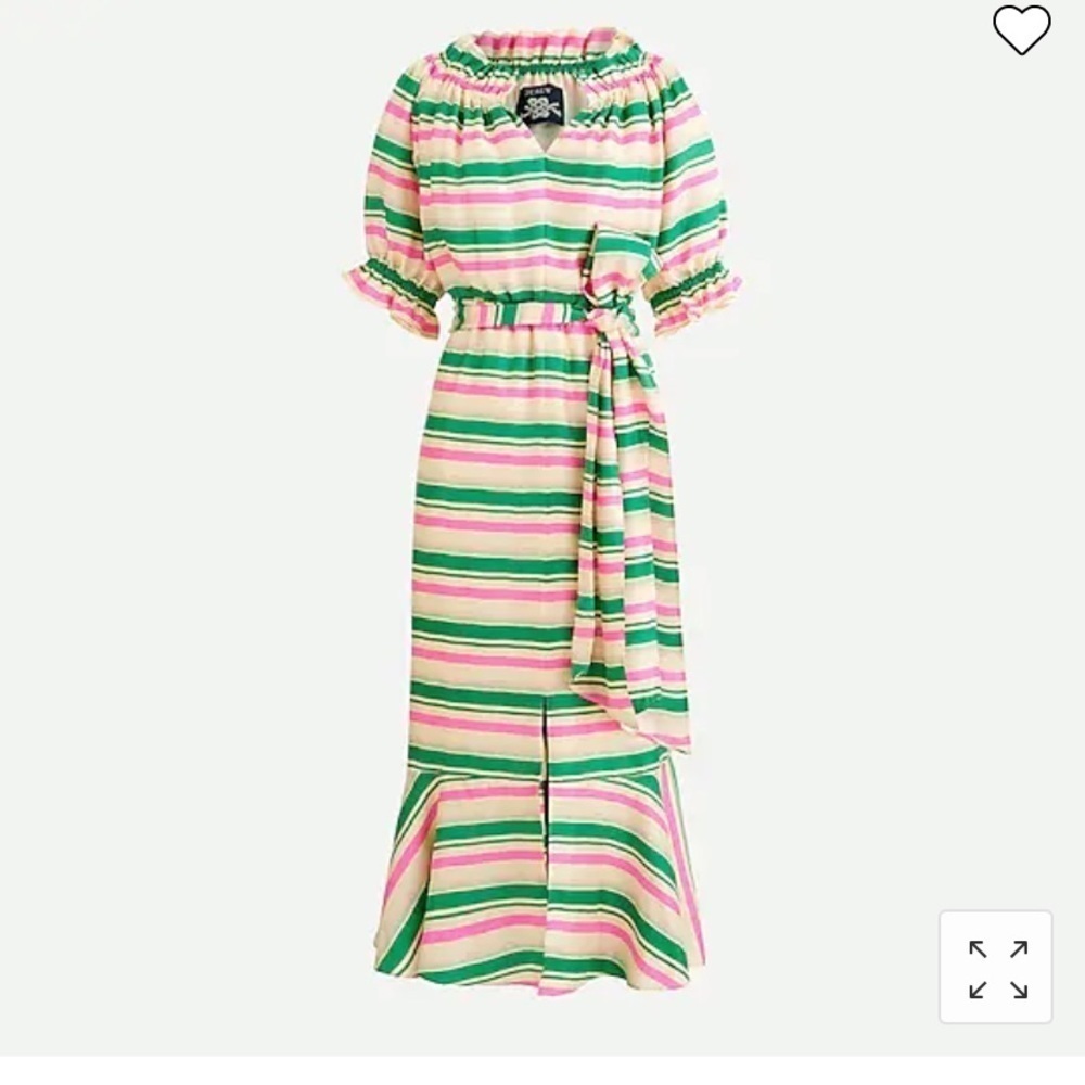 J Crew Silk-Twill Ruffleneck Dress In Stripe Aw809